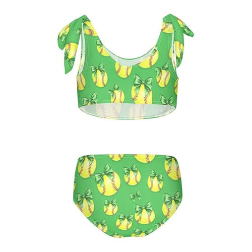 Image of Girls Swimsuit Two Piece Swimwear Bikini Set Pink Bow Softball Bathing Suit for 3-12T,