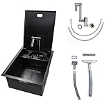 RV Caravan or Boat Stainless Steel Hand Wash Basin Sink with Folded Faucet Tempered Glass Lid van Camper Trailer Accessories (Sink with tapA)
