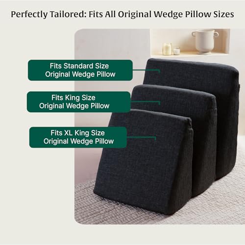 Image of The White Willow Soft Fabric Inclined Bed Wedge Case 17 inch L x 14.8 inch W x 7 inch H, Washable, Removable Zippered Pillow Cover Only, Inclined Bed Wedge Leg Rest Pillow- Grey