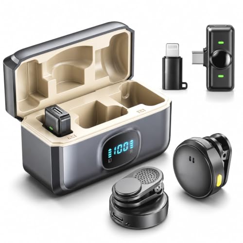 Image of Kratos KMW03 Wireless Mic, Mic Wireless Dual Microphone with 360 Sound Capture, Noise Reduction, 40M Range, Magnetic Collar Clip, Plug & Play, Type-C & Lightning Compatible for iPhone, Android & DSLR