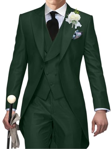 Men's Tailcoat Suit,Mens Tuxedo 3 Piece Slim Fit Suits Double Breasted for Men Summer Wedding,Proms,Concert,Dark Green,5XL