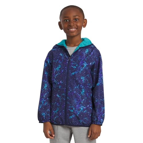 Lands' End Unisex Kids Lightweight Mesh Lined Weather Resistant Packable Rain Jacket, Space, Large