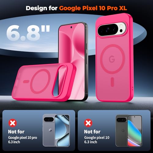 Image of SUPFINE Magnetic for Google Pixel 10 Pro XL Case with Screen Protector, (Built-in Magnets) ((Military Grade Drop Protection) Slim Translucent Shockproof Phone Case,Hot Pink