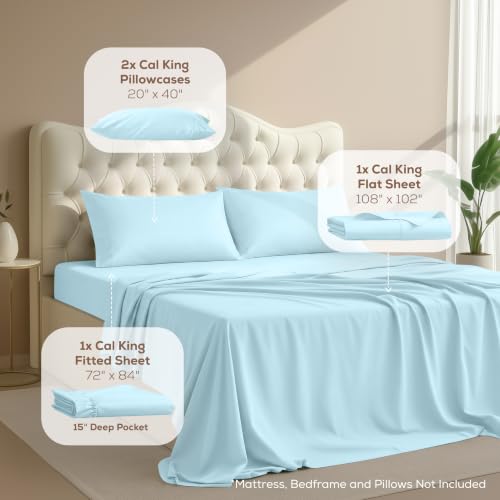 Image of Utopia Bedding California King Size Sheet Set - 4 Piece Bed Sheets, Soft and Breathable Microfiber, Includes 1 Fitted Sheet, 1 Flat Sheet and 2 Pillowcases - Oeko Tex (Ice Blue)