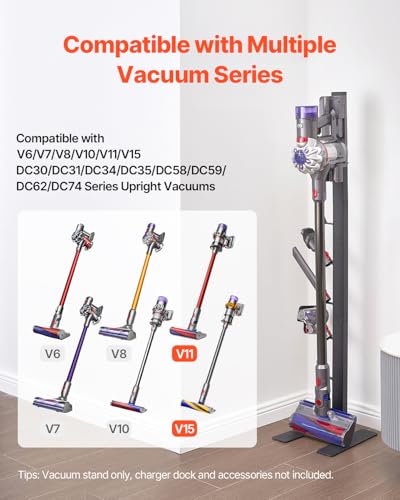 Image of VEVOR Vacuum Stand, Compatible with V6 V7 V8 V10 V11 V15, Stable Vacuum Stand Holder with 6 Hooks for DC30 DC31 DC34 DC35 DC58 DC59 DC62 D74 Cordless Upright Vacuum Cleaners & Accessories
