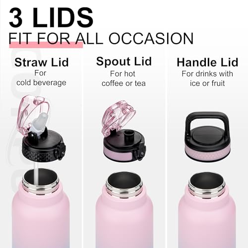 GOPPUS 750ml/26oz Stainless Water Bottle with Straw Double Wall Insulated Bottles with Strap Reusable Vacuum Thermal Flask Leakproof Keep Cold Drinks Bottles with Flip Top Lid for Men Women BPA Free - Image 3