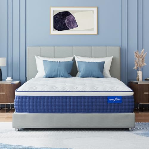 SynthoSpace Twin XL Mattress 14 Inch XL Twin Hybrid Mattress in a Box, Individual Pocket Springs for Motion Isolation & Pressure Relief, Enhanced Edge Support, Fiberglass Free, Medium, 38' x 80'