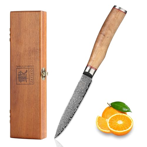 zayiko Kurumi Küchenmesser - Allzweckmesser scharfe 12,5 cm Klinge aus 67 Lagen Damaststahl...