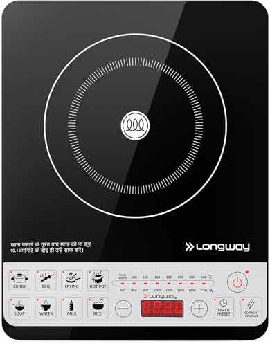 Longway Cruiser IC 2000 Watt Induction Cooktop with Auto Shut-Off & Over-Heat Protection With 8 Cooking Mode & BIS Approved | 2-Year Warranty | (Black, Push Button)