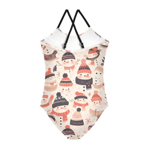 KLL Black White Christmas Snowman Toddler Girl 1-Piece Bathing Suit Summer Swimwear with Adjustable Straps Quick-Dry2