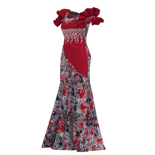 Image of iooiooi Womens Elegant Ankara Maxi Mermaid Dress Lace Decorated African Gowns