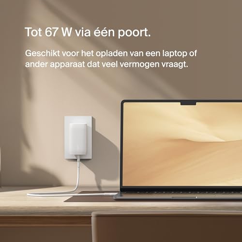 Belkin BoostCharge 3-poorts USB-C-wandlader met PPS (67 W), USB-C PD 3.1, oplader telefoon, usb charger, snellader voor iPhone 16-serie, MacBook Pro, AirPods, Galaxy, en andere PD-apparaten - Wit - Afbeelding 4