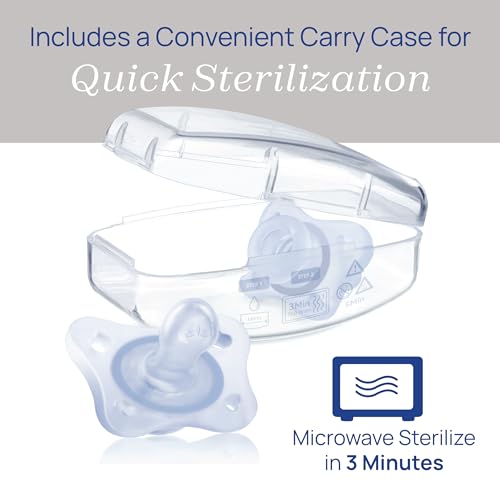 Image of Chicco PhysioForma Mini Orthodontic Pacifier for Babies 0-2 Months, Ultra Light & Small, 100% Soft Silicone, Supports Breathing, One-Piece Design, Included Sterilizing Case, BPA Free, 2-Pack, Blue