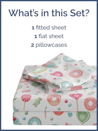 Image of Kids Full Size Sweets Bed Sheets - 4 Piece Kids Sweets Sheet Set | Sweets Themed Bedding, Ultra-Soft, Cute & Cozy, Breathable & Machine Washable, Kids Bed Set for Boys, Girls, Teens & Toddlers