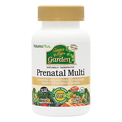 NaturesPlus Source of Life Garden Organic Prenatal Multi - Organic, Vegan Prenatal Vitamins and Minerals Supplement - Folate, Methyl B12, Iron - Gluten Free - 90 Tablets