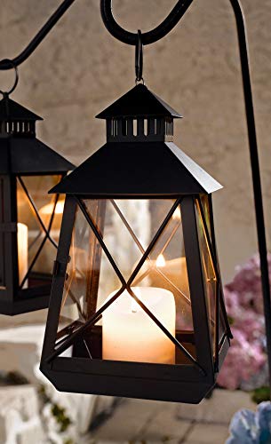 Klassische Laterne aus Metall & Glas, 25 cm hoch, Gartenlaterne wetterfest, Hängelaterne, Windlicht, Kerzenlaterne, Balkon & Garten-Deko