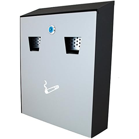 Buckingham Wall Mounted Outdoor Cigarette Bin, Ashtray , Ash Bin, Heavy Duty Ashtray ,Pubs , Clubs, Office,Home ,Luminous Cigarette Motif, Smoking, Lockable, Commercial Premium Quality-Grey/Black Cover