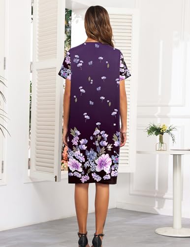 Image of Ekouaer House Dresses for Women with Pockets Button Down Nightgowns Plus Size Moo Moos Mumu Dresses Floral Print S-3XL