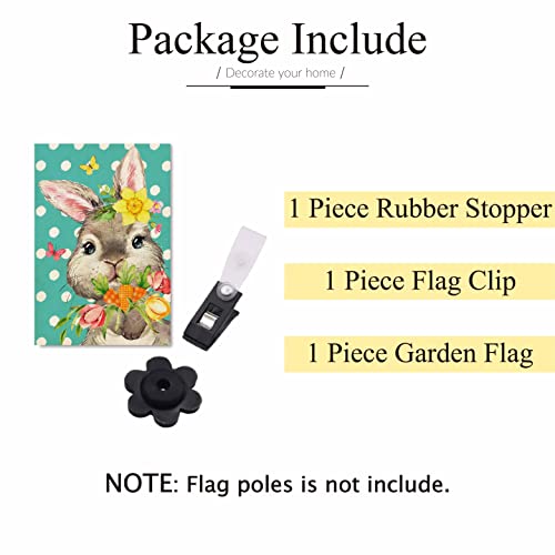 Ortigia Easter Bunny Garden Flag 12X18Inch Burlap Double Sided Polka Dot Spring Easter Rabbit With Tulips Flowers And Carrots Flags Spring Summer Farmhouse Seasonal Outdoor Flag #TOP4