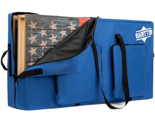 MARITTON Cornhole Carrying Case Fits 4 x 2 Regulation Size Board with Protective Padded Foam and Two large pockets for Cornhole bags. (BLUE)