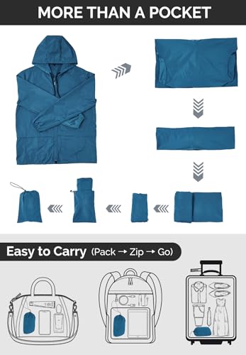 Image of Zando Packable Mens Rain Jacket Lightweight Raincoat Waterproof with Hood Outdoor Windbreaker Jacket Travel Rain Jackets