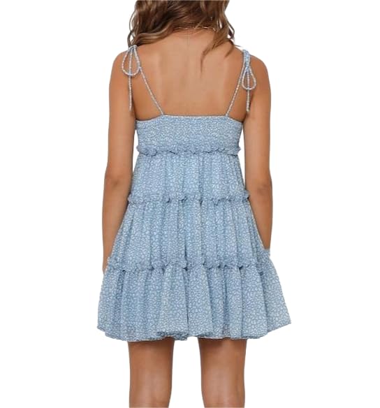 Image of Gihuo Womens Floral Mini Dress Boho Flowy Skater Spaghetti Strap Ruffle Sleeveless Beach Dress 2026 Summer Sundresses