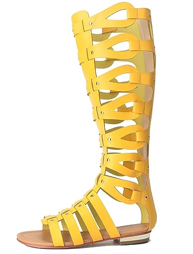 Image of Hanfike Knee High Sandals for Women Gladiator Cut Out Summer Roman Boots