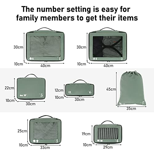 ECOHUB Packing Cubes for Suitcase 7 PCS Travel Organiser Packing Bags Recycled PET Eco Friendly Travel Accessories Shoes Bags Storage Bag Luggage Organiser Pouch(Green)