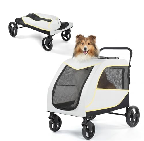 IDEALHOUSE Dog Stroller for Large & Medium Dogs 176 Lbs Capacity Extra Large Pet Stroller Dog Wagon for 2 Dogs Foldable Design Luxury Dog Stroller with All-Terrain Wheel Air Mesh Foot Brake