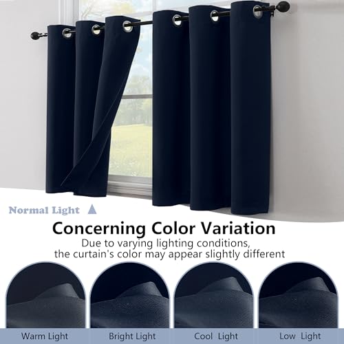 Image of Simplebrand Navy Blue Window Valance for Kitchen 14 Inches Long 2 Panels Set, Room Darkening Valance Curtains for Living Room, Grommet Short Privacy Kitchen Curtains for Bedroom Kids Room, 40Wx14L