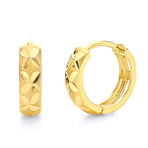 14k REAL Yellow Gold 3mm huggie Hoop Earrings (10 x 10mm)