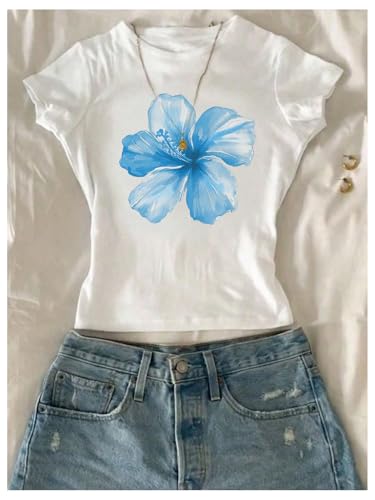 Girl's 3 Packs Graphic Tees Vacation Hibiscus Top Crewneck Short Sleeve Cute Summer T Shirt3