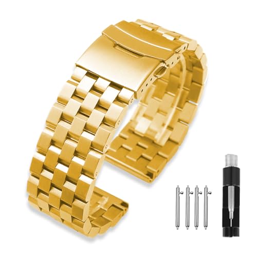 Image of Kai Tian Stainless Steel Watch Band 20 21 22 24 26 18mm for Men Women Solid Watch Bracelet Strap with Deployment Double Lock Black Silver Blue Grey Rose gold