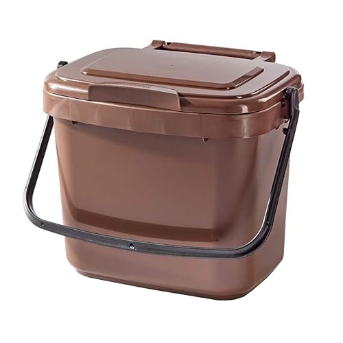 Brown Kitchen Compost Caddy (5L - Small) - for Food Waste Recycling (5 Litre) - 5L Plastic Composting Bin