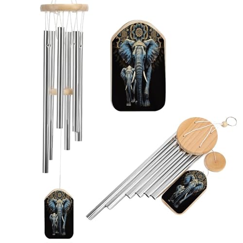 Outdoor Wind Chimes, Two Elephants on Background Printed Wind Chimes,Simple Wind Chimes,Curtain Wind Chimes for Home Decoration
