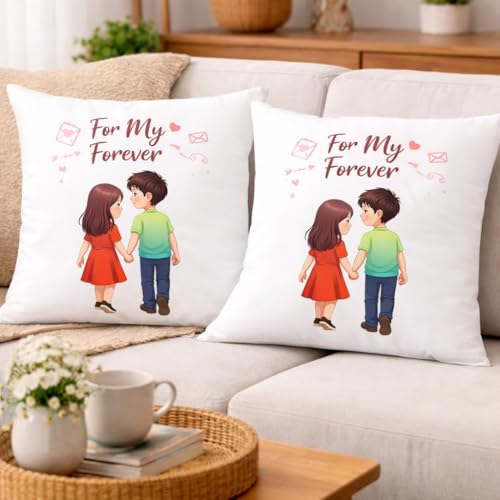 Image of Premium Happy Birthday Couple Cushion 16x16 Inch with Filler | Romantic Gift for Wife, Husband, Girlfriend & Boyfriend | Cute Love Design Birthday Pillow for Anniversary & Special Occasions
