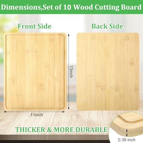 Set de 10 tablas de cortar de bambú Eaasty, rectangulares, con ranura para jugos, para cocina, carne, queso y verduras, bandeja resistente para servir miniatura 2