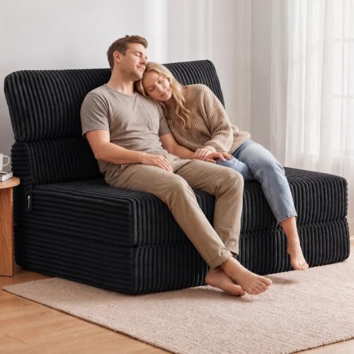 Image of Folding Sofa Bed Convertible 4 in 1 Sleeper Chair Black Full XL