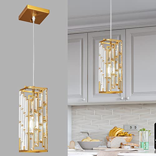Image of Gold Pendant Lighting Modern Pendant Light, Mini Crystal Chandeliers,Adjustable Pendant Light Fixture for Kitchen Island Dinning Room Bedroom (1 Pack)