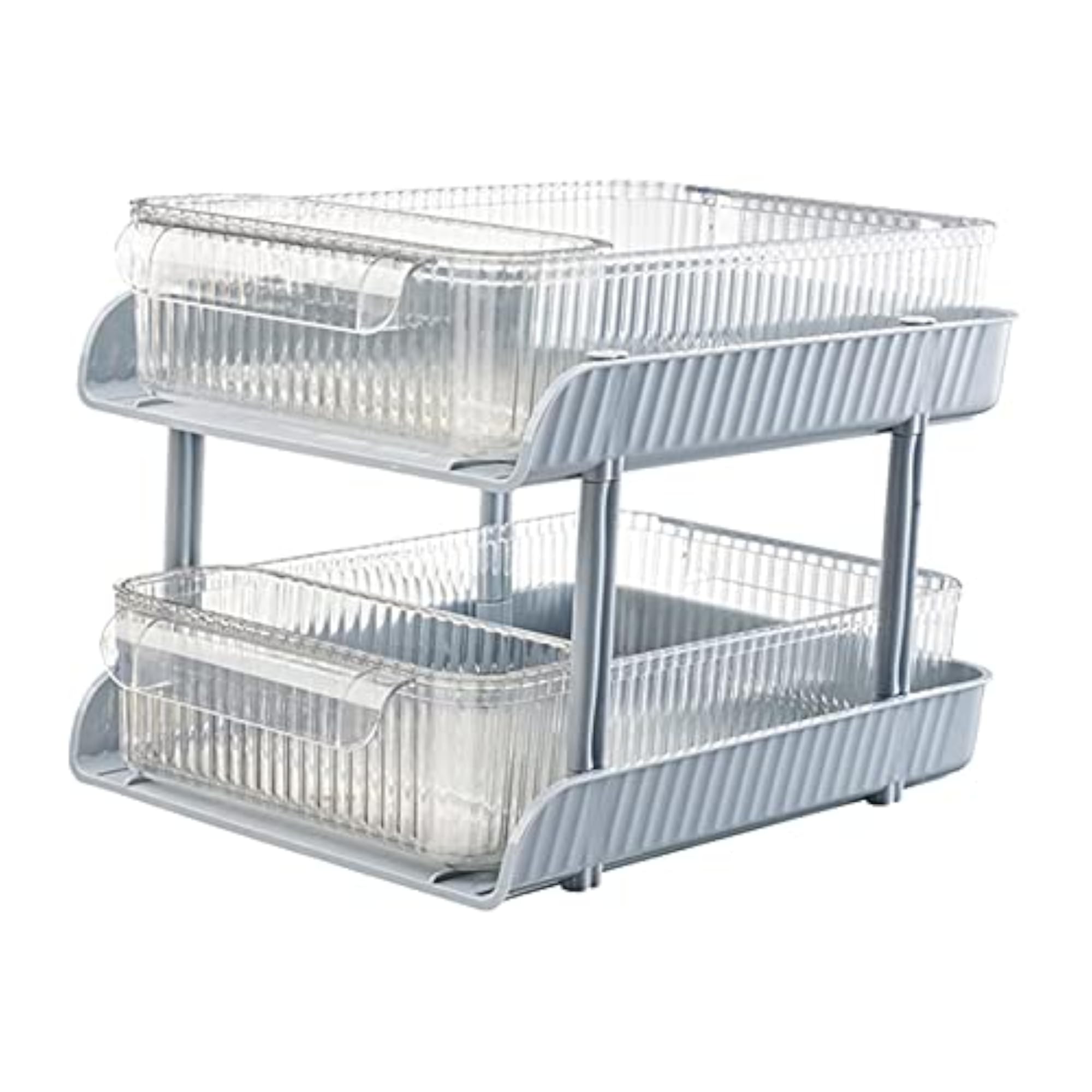 Desktop Organizer Storage with 2 Small Storage Boxes, Gray