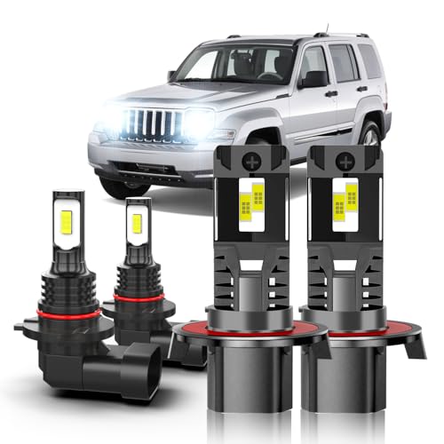 CZLXLK For Jeep Liberty 2008 2009 2010 2011 2012 2013 Light Bulbs combo,9008 Hi-Low Beam 9145 Fog Light Bulbs,6000K White,800% Brighter Lightness,Plug and Play,1:1 Size(Pack of 4)