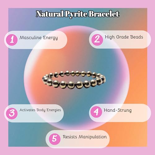 Pyrite Beads Bracelet - Astronomy Jewelry, AAA Natural Stone Beads 8mm2