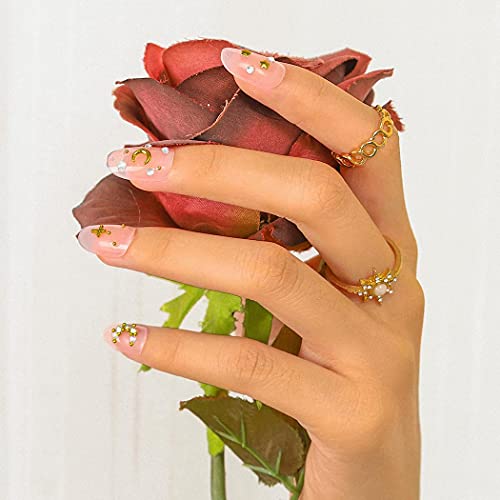 Sethexy Ovale Unghie finte Rosa Stella Unghie