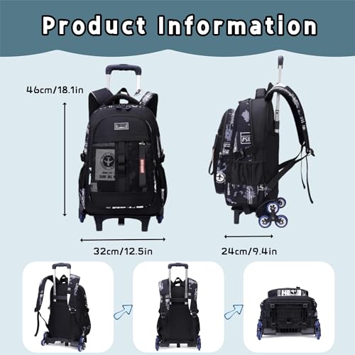 Camo Boys Rolling Backpacks for Kids School, Capacity Wheeled Bookbags Elementary School Bags Back Packs with 6 Wheels3