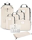 BAGSMART Compression Packing Cubes, 8 PCS Packing Cubes for Suitcases, Travel Bags Organizer for Luggage, Lightweight Packing Cube for Travel Essentials, with Laundry Bag, Beige