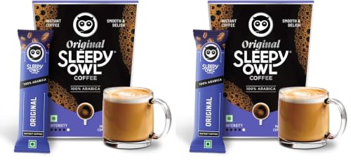 Image of Sleepy Owl Original Freeze Dried Coffee Sachets | 20g - Pack of 20 x 2g Instant Coffee Powder Sachets | 100% Arabica Beans | Aromatic Coffee Pouch | Rich & Smooth | Easy to Use & Carry