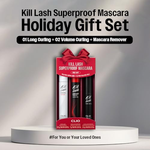 CLIO Kill Lash Superproof Mascara Holiday Gift Set, Waterproof Lash with Long Curling, Volume Curling Mini and Remover, Smudge-Resistant Long Wear, Safe for Sensitive Eyes (001 + 002 Mini + Remover) — view 2