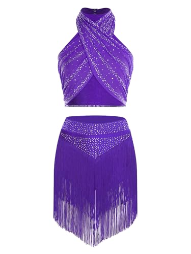 Robe danse latine violette confortable pour bouger sans gêne sur scène
