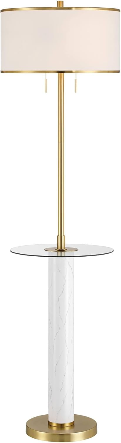 Possini Euro Design Bellini Modern 65" Tall Standing Floor Lamp with Tray Table USB Port Pull Chain Gold Metal Faux Marble Finish Living Room Bedroom House Reading Office Home Decor Entryway Dining