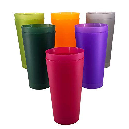 YUYUHUA Premium 32-ounce Large Cups Multicolor Plastic Tumblers BPA Free Set of 12 for Indoor Outdoor Use (Multicolors)